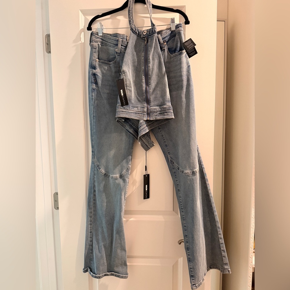 Light Blue Flare Jeans and halter top set